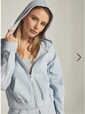 7DIAMONDS Pale Blue Textured Zip-Up Hoodie